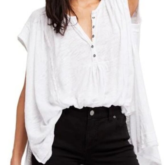 FREE PEOPLE Aster Henley Top in White NWT - Picture 1 of 9